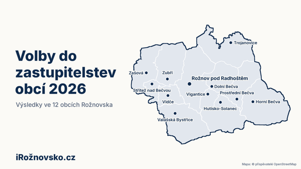 Mapa dvanácti obcí Rožnovska – Volby do zastupitelstev obcí 2026